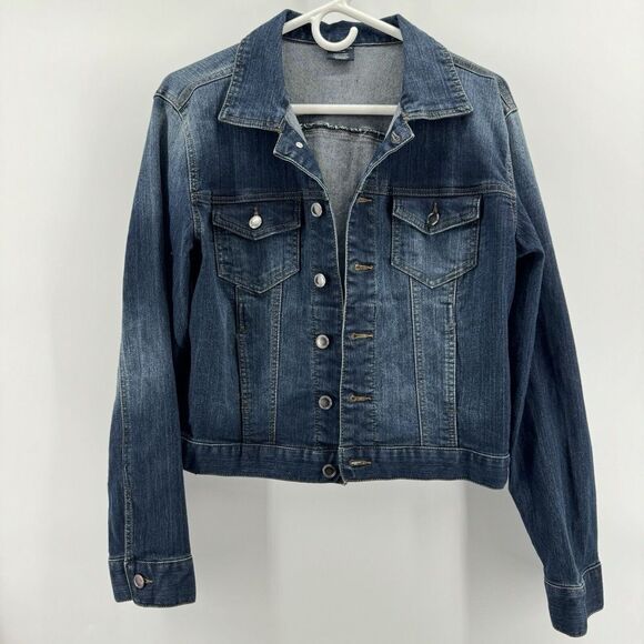 Faded Glory Size L 12 -14 Women's Denim Jean Jacket Button Down Front Pockets - Picture 1 of 16